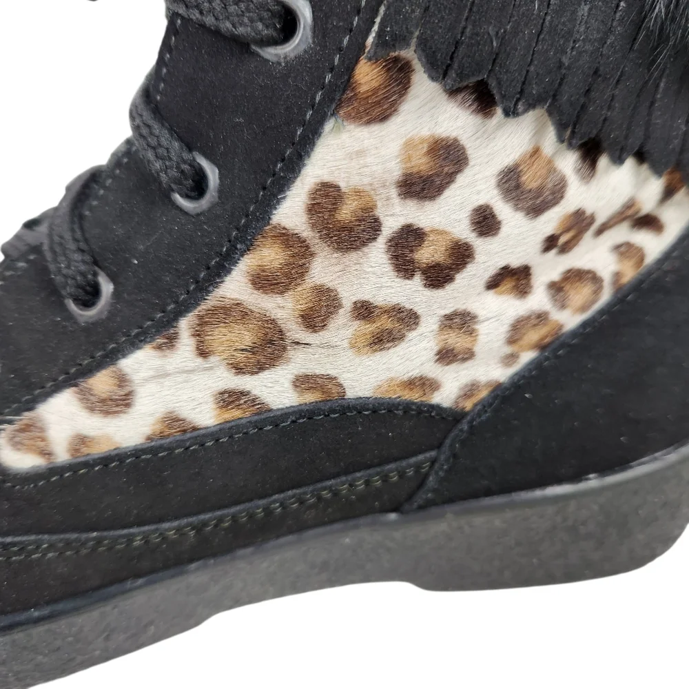 Oscar Sport Cristina Après Ski Black Fur Suede Leather Cheetah BootWomen Size 38 - Picture 16 of 16